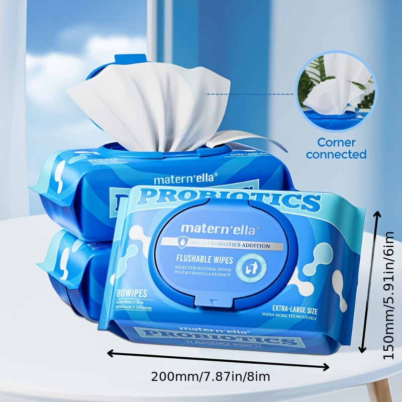 MATERN'ELLA 8Packs 640Counts Flushable Wet Wipes Plant Based Fibers with Probiotics Fragrance Free Sewer Safe Butt Wipe. Soft And Thick, Disposable & Rinse-Free Wet Wipes, Suitable for Incontinence And Personal Care.Halloween&Christmas Gifts!