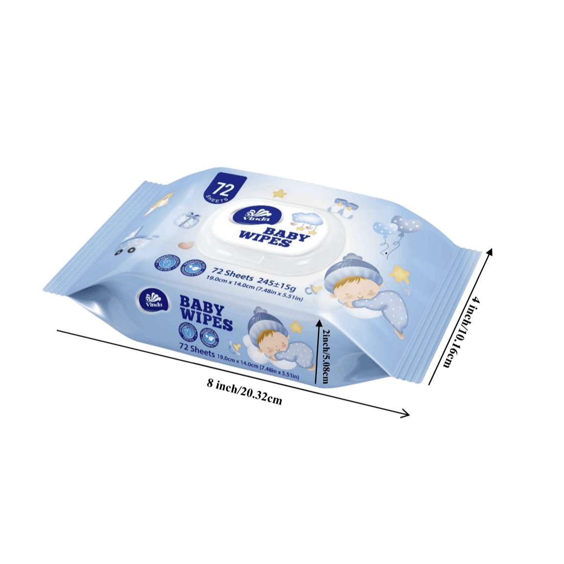 Vinda Fragrance Free Newborn Infant Baby Wipes 432 Count Soft Gentle Wet Wipes（6 PACKS), Non-Woven Diaper & Face Cleaning Wipes Travel Pack