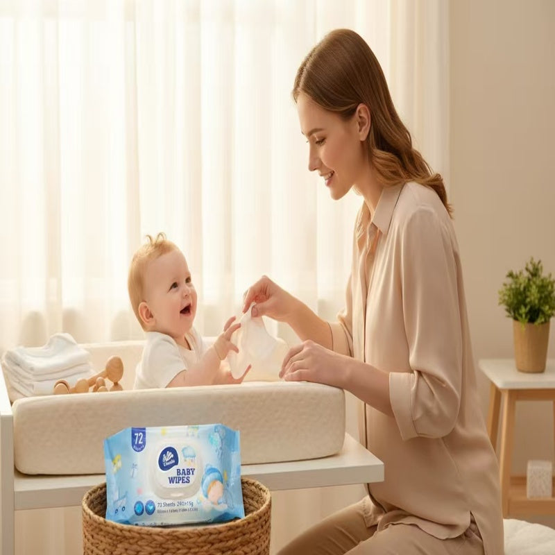 Vinda Fragrance Free Newborn Infant Baby Wipes 432 Count Soft Gentle Wet Wipes（6 PACKS), Non-Woven Diaper & Face Cleaning Wipes Travel Pack