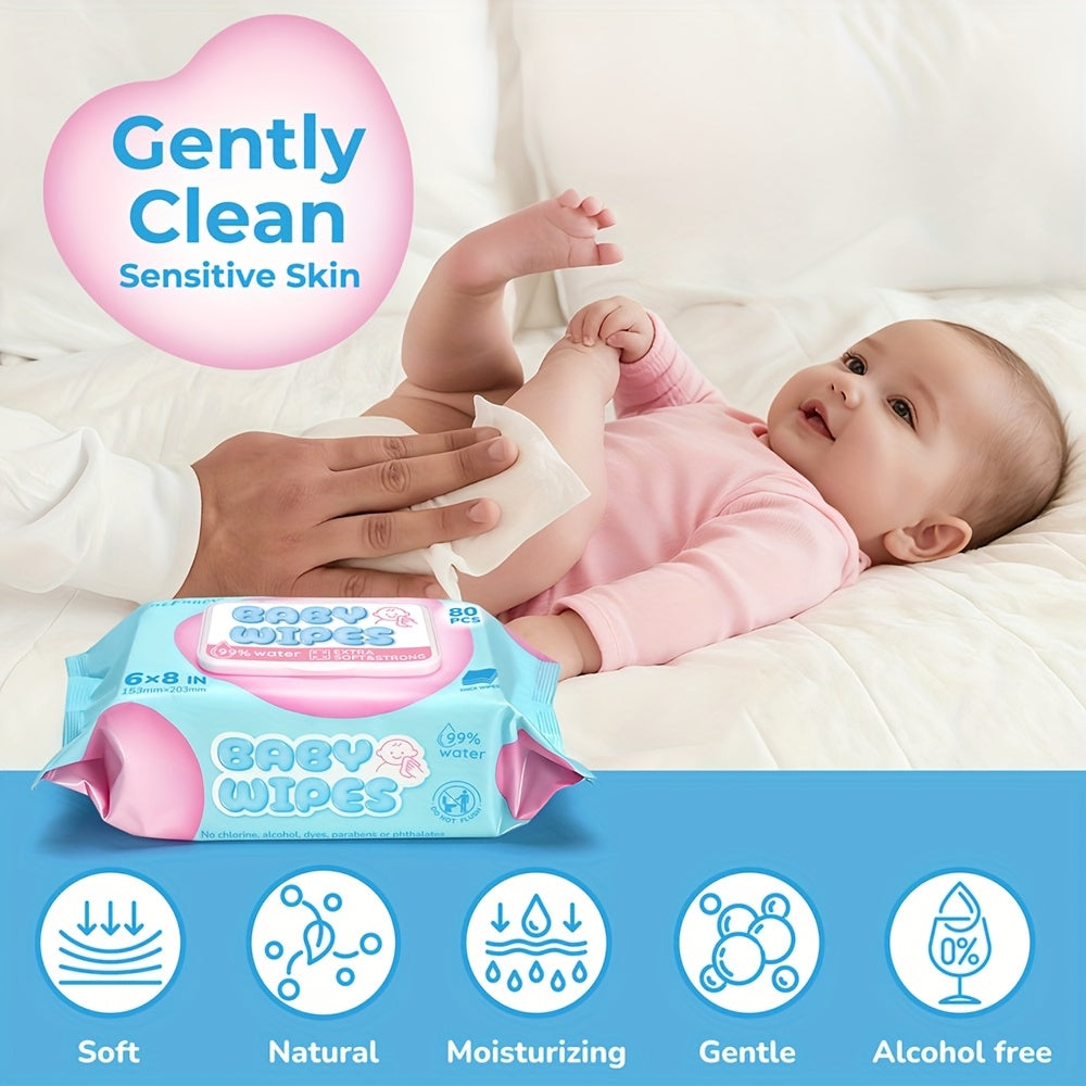 18 Packs Sensitive Baby Wipes, Toddlers Children Infants Wet Wipes, Unscented, Hypoallergenic, 99% Purified Water, 18 Flip-Top Packs ( 80 Wipes\u002Fpack, 1440 Wipes Total)