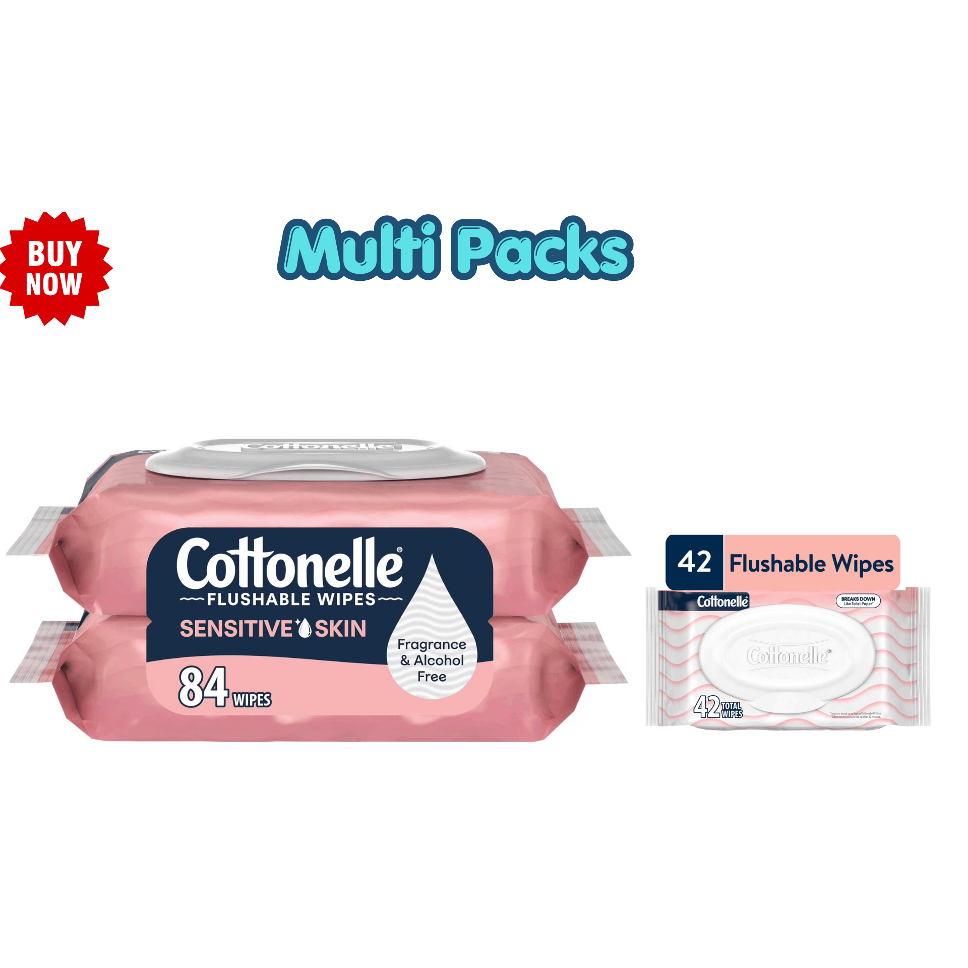 Buy a multi packs of Fragrance Free Flushable Wet Wipes, Gentle & Soft Cleaning, Sensitive Skin Friendly, Flip-Top Pack, Single & Double Pack Options